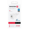 Punjač Swissten TRAVEL CHARGER GaN 1x USB-C 35W PD + 1x USB-A 27W QC