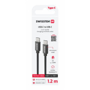 Kabeli za punjenje i sinhronizaciju Swissten Textile USB-C / USB-C 1,2 m crna černá