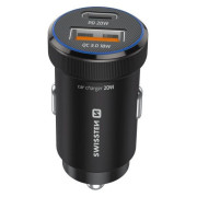 Adapter Swissten Mini Car Charger USB-C PD + USB-A, 20W + cabel USB-C / USB-C, 1 m