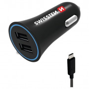 Auto adapter Swissten Car Charger + USB-C Cable crna