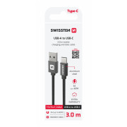 Kabeli za punjenje i sinhronizaciju Swissten Textile USB / USB-C 3 m crna černá