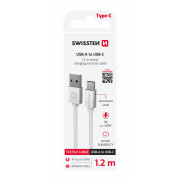 Kabeli za punjenje i sinhronizaciju Swissten Textile USB / USB-C 1,2 m srebrena stříbrná
