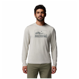 Muška majica Columbia Parsons Point™ Ls Graphic Tee bež Dark Stone Heather Framed Peakscape