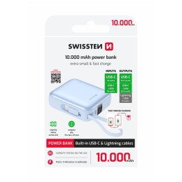 Power bank eksterne baterije Swissten Space 10000 mAh USB-C + Lightning plava modrá