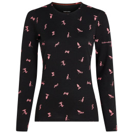 Ženska funkcionalna majica Icebreaker Women Merino 200 Oasis LS Crewe Snow Day crna Blck/Acdpnk/Aop