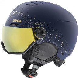 Ženska skijaška kaciga Uvex Wanted Visor WE tamno plava polar sparkles-gold matt