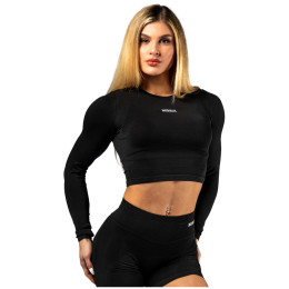 Ženski top Nebbia Seamless Long Sleeve Crop Top Power crna BLACK