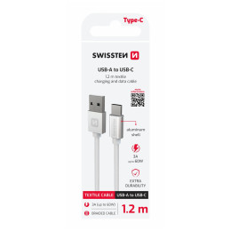Kabeli za punjenje i sinhronizaciju Swissten Textile USB / USB-C 1,2 m srebrena stříbrná