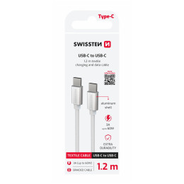 Kabeli za punjenje i sinhronizaciju Swissten Textile USB-C / USB-C 1,2 m srebrena stříbrná