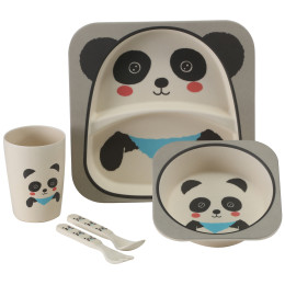 Dječji set posuđa Vango Bamboo Panda Kids Set bijela/siva BambooPanda