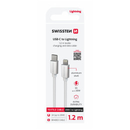 Kabeli za punjenje i sinhronizaciju Swissten Textile USB-C / Lightning 1,2 m srebrena stříbrná