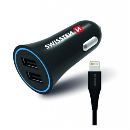 Auto adapter Swissten Car Charger + Lightning Cable crna