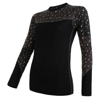 Ženska termo majica Sensor Merino Impress (long sleeve) crna Black/Pattern