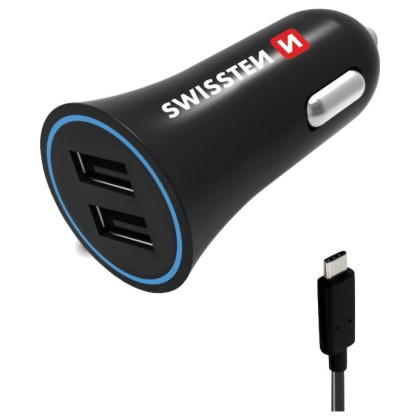 Auto adapter Swissten Car Charger + USB-C Cable crna Black