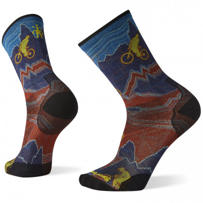 Muške čarape Smartwool Performance Cycle Zero Cushion Divide Trail Print Crew crvena/plava TibetanRed