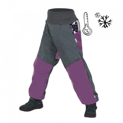 Dječje softshell hlače s runom Unuo Fleece Basic Vzor ljubičasta/siva