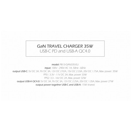Punjač Swissten TRAVEL CHARGER GaN 1x USB-C 35W PD + 1x USB-A 27W QC