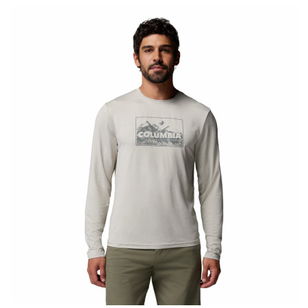 Muška majica Columbia Parsons Point™ Ls Graphic Tee bež Dark Stone Heather Framed Peakscape