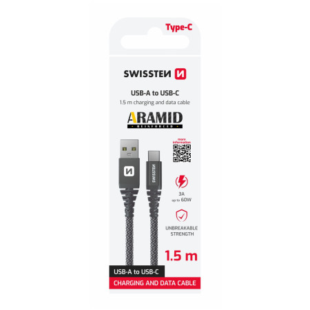 Kabeli za punjenje i sinhronizaciju Swissten Aramid Reinforced USB/USB-C 1,5 m