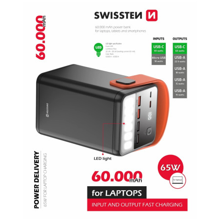 Power bank eksterne baterije Swissten Power Line 60000 mAh 65W
