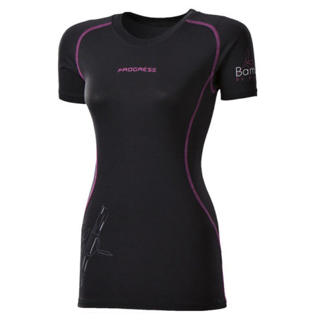 Ženska majica Progress Triko E NKRZ 28OA (2016) crna/ljubičasta Black/PurpleStitching