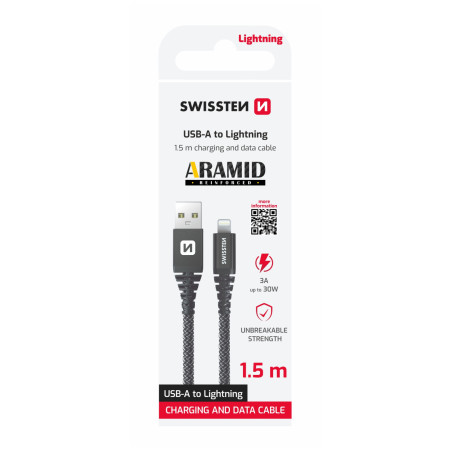 Kabeli za punjenje i sinhronizaciju Swissten Aramid Reinforced USB/Lightning 1,5 m