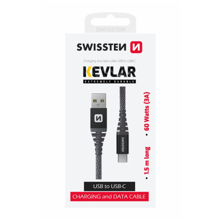 Kabeli za punjenje i sinhronizaciju Swissten Kevlar USB/USB-C 1,5 m
