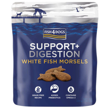 Poslastice za pse Fish4Dogs Digestion White Fish Morsels 225g