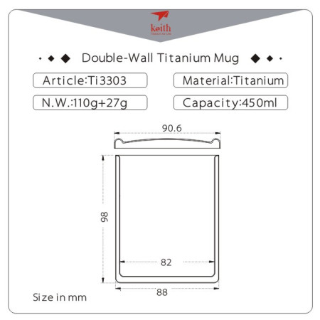 Termos Keith Titanium Double-Wall Tit. Mug 450 ml