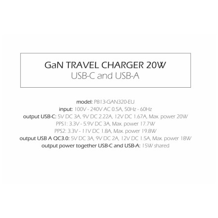 Punjač Swissten TRAVEL CHARGER GaN 1x USB-C 20W PD AND 1x USB-A 18W QC