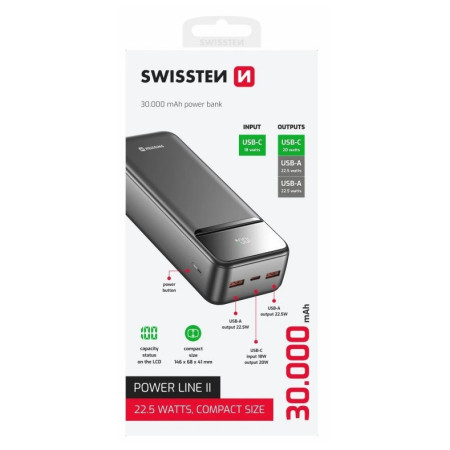 Power bank eksterne baterije Swissten Power Line II 30000 mAh