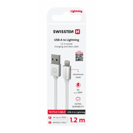 Kabeli za punjenje i sinhronizaciju Swissten Textile USB / Lightning 1,2 m