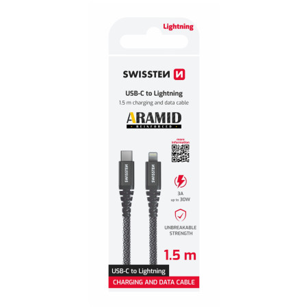 Kabeli za punjenje i sinhronizaciju Swissten Aramid Reinforced USB-C/Lightning 1,5 m