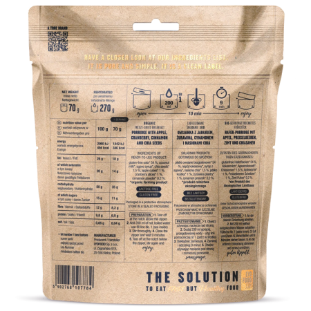 Dehidrirana hrana Lyo food Zobena kaša s jabukama, brusnicama i cimetom