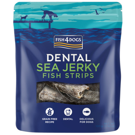 Poslastice za pse Fish4Dogs Dental Sea Jerky Fish Strips 100g