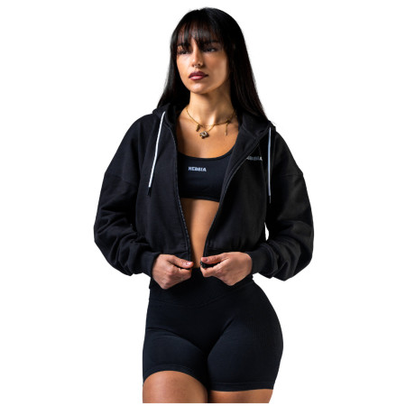 Ženska dukserica Nebbia Black zip-up hoodie Power crna BLACK
