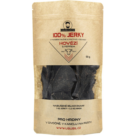 Jerky Usušil & Syn 100% Hovězí s pepřem 50 g smeđa