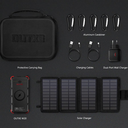 Set solarnog punjač i powerbank OUTXE W20 Outdoor Charger Kit crna