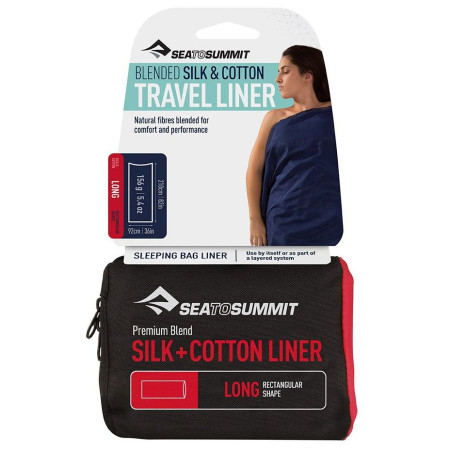 Umetak za vreću za spavanje Sea to Summit Silk+Cotton Liner Long Rec (2020) plava NavyBlue