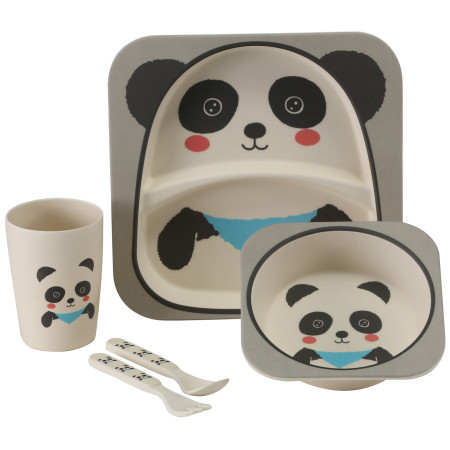 Dječji set posuđa Vango Bamboo Panda Kids Set bijela/siva BambooPanda