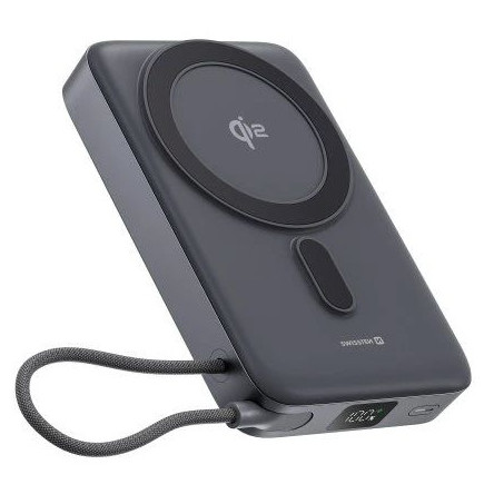 Power bank eksterne baterije Swissten 10000 mAh Qi2 MagSafe power bank siva