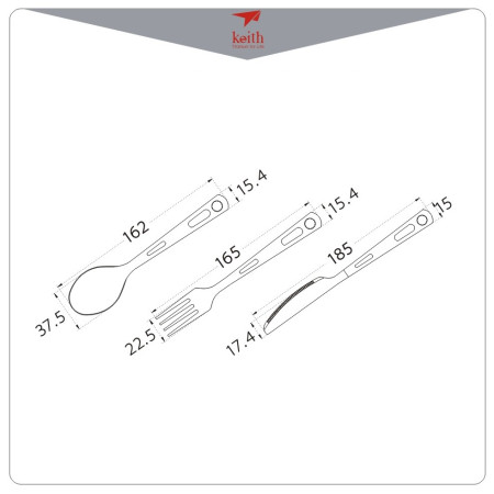 Pribor za jelo Keith Titanium 3-Piece Titanium Cutlery Set