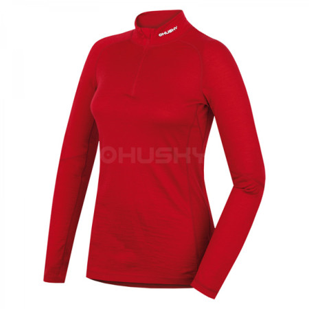Ženska funkcionalna majica Husky Merino zip, dl.rukáv crvena