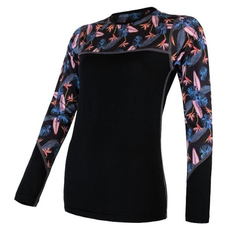 Ženska termo majica Sensor Merino Impress (long sleeve) crna/plava Blk/Floral