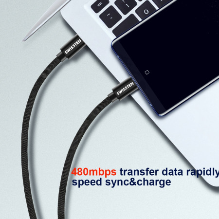 Kabeli za punjenje i sinhronizaciju Swissten Textile USB-C / USB-C 3 m