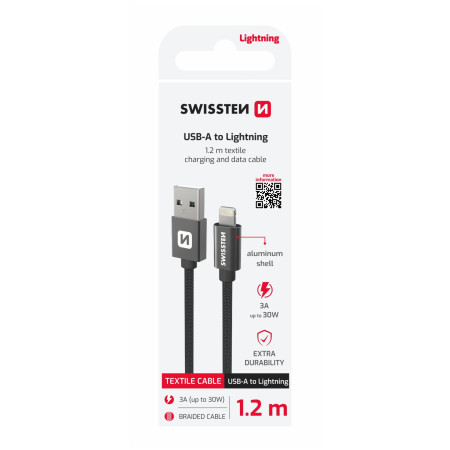 Kabeli za punjenje i sinhronizaciju Swissten Textile USB / Lightning 1,2 m