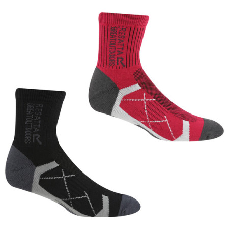 Ženske čarape Regatta Ladies 2pk Sock crna/crvena Blk/Cherypnk