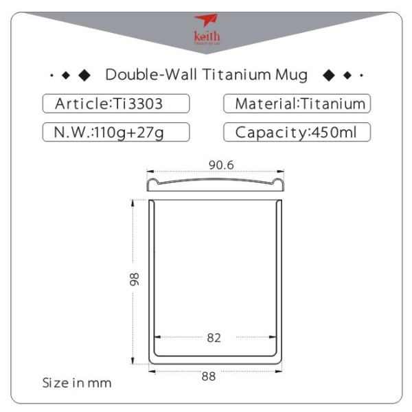 Termos Keith Titanium Double-Wall Tit. Mug 450 ml