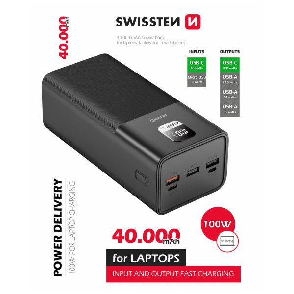 Power bank eksterne baterije Swissten Power Line 40000 mAh 100W