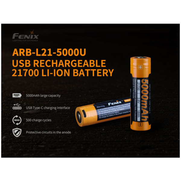 Akumulator Fenix 21700 5000 mAh s USB-C (Li-Ion)